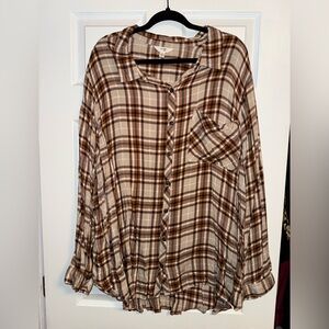 Terra and sky Plaid Button-Up Shirt